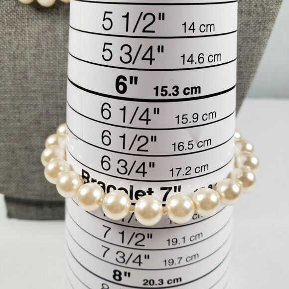 Vintage Knotted Faux Pearl Gold Tone Fish Hook Clasp 30"  Necklace & 7” Bracelet - Picture 6 of 12